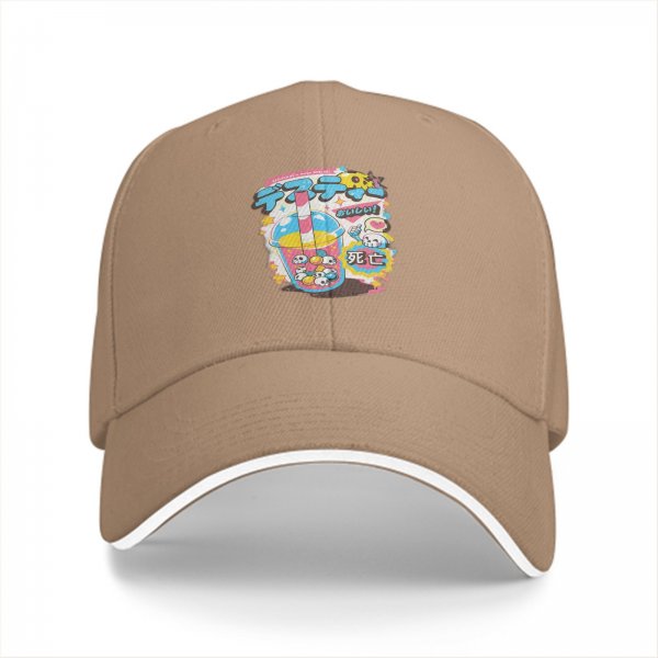 Black baseball cap with kawaii skull bubble tea graphic print
