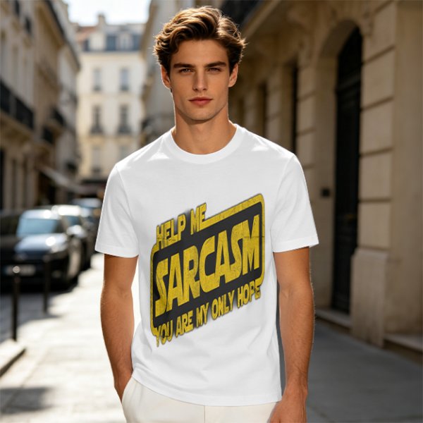 Olive t-shirt with 'Help Me Sarcasm You Are My Only Hope' print
