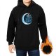 Black Hoodie With Crescent Moon And Celestial Rider Graphic