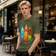 Olive T-Shirt With Cute Water Fire And Earth Elemental Characters