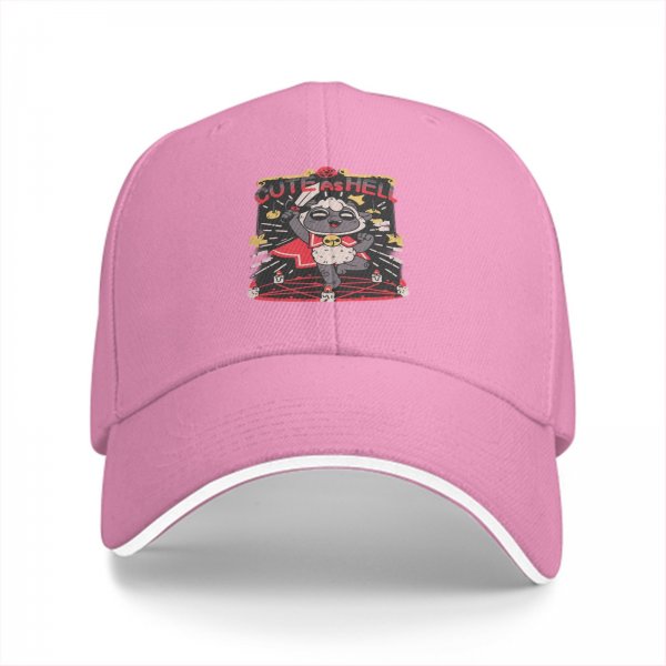 Black baseball cap with cute lamb holding sword 'Cute As Hell' graphic