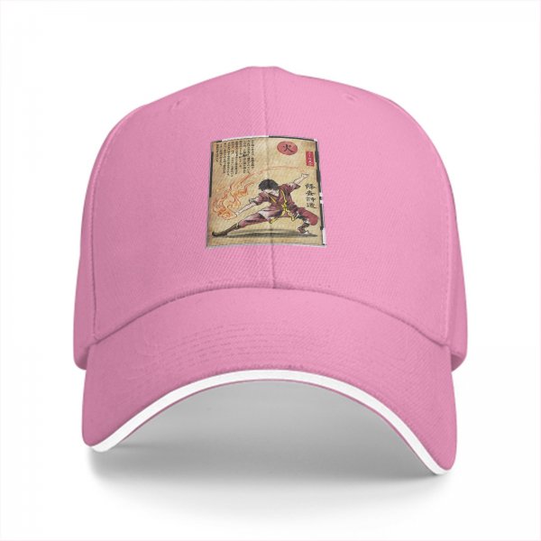 Black baseball cap with firebender martial arts artwork print