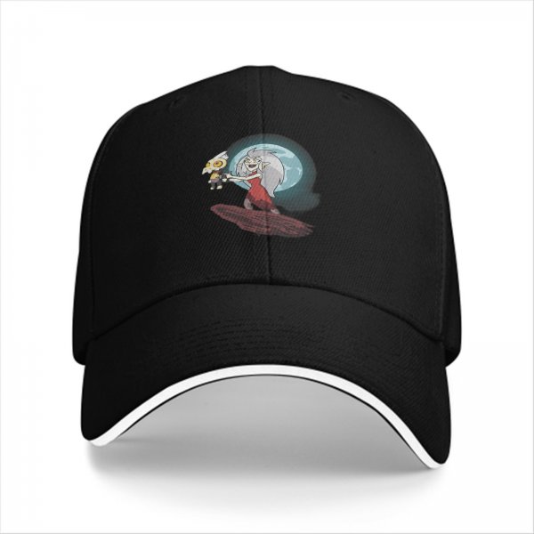 Black baseball cap with The Owl House Eda and King graphic print