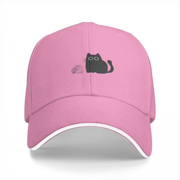 Black Baseball Cap With Minimalist Grey Cat Graphic Design