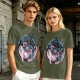 Olive T-Shirt with Yin Yang Dragon Floral Sun Moon Art