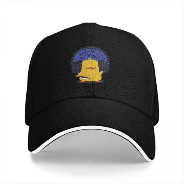 Black Baseball Cap With Cute Yellow Duck Wearing Headphones Graphic
