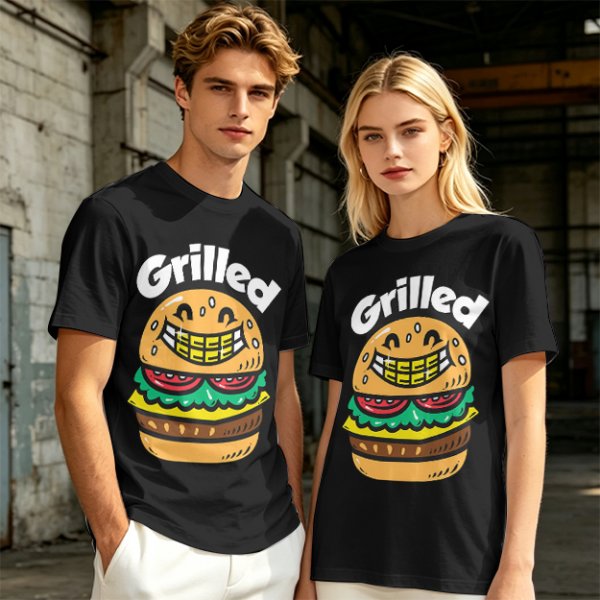 Olive T-Shirt with Smiling Grilled Burger Graphic