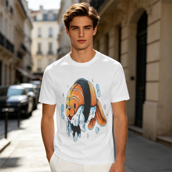 Olive T-Shirt With Cute Clownfish Sushi Graphic Print