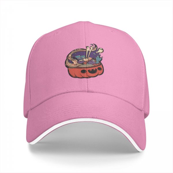 Black Baseball Cap With Halloween Pumpkin Ramen Bowl Graphic