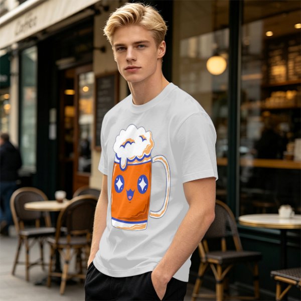 Olive T-Shirt With Cute Kawaii Beer Mug Graphic