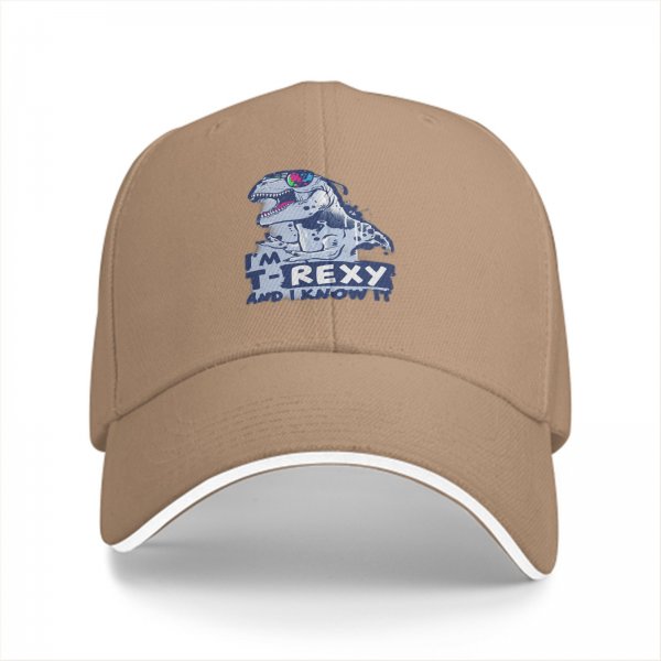 Black baseball cap with T-Rex graphic and I'm T-Rexy And I Know It text