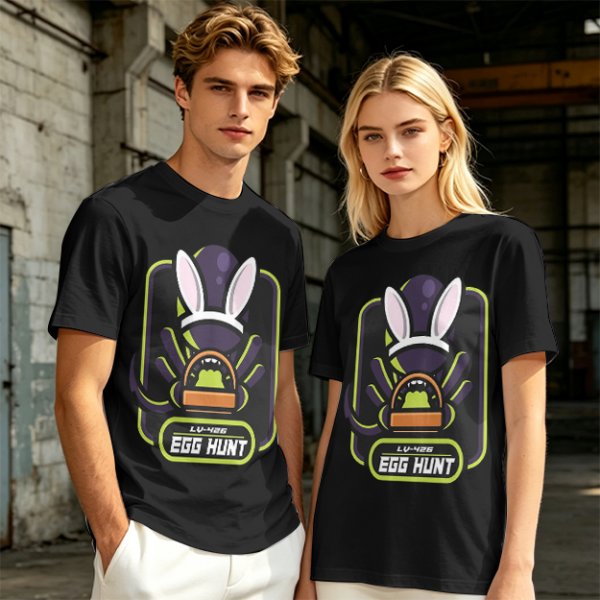 Olive T-Shirt With Alien Bunny Ears Egg Hunt Graphic