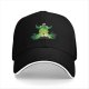 Black baseball cap with green ghostly villain silhouette graphic