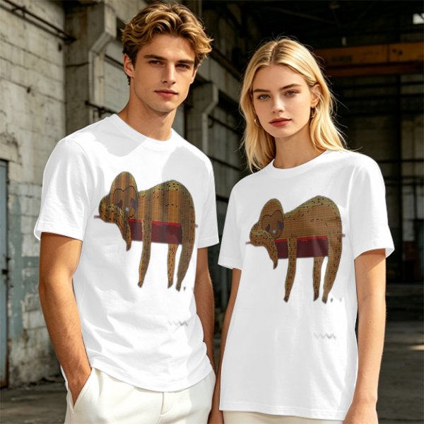Olive Green T-Shirt with Sleeping Sloth Graphic Print