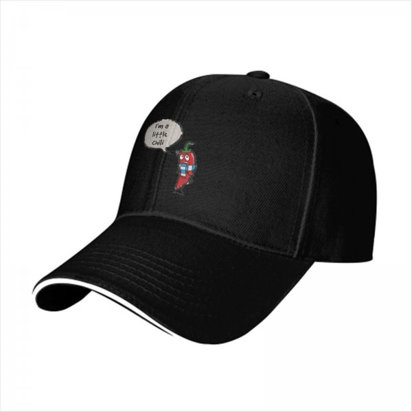 Black Baseball Cap With I'm A Little Chili Cartoon Pepper Design