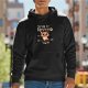 Black hoodie with cute but psycho cat graphic print