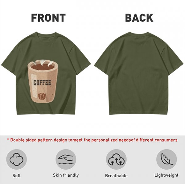 Olive Green T-Shirt With Coffee Cup Graphic Print
