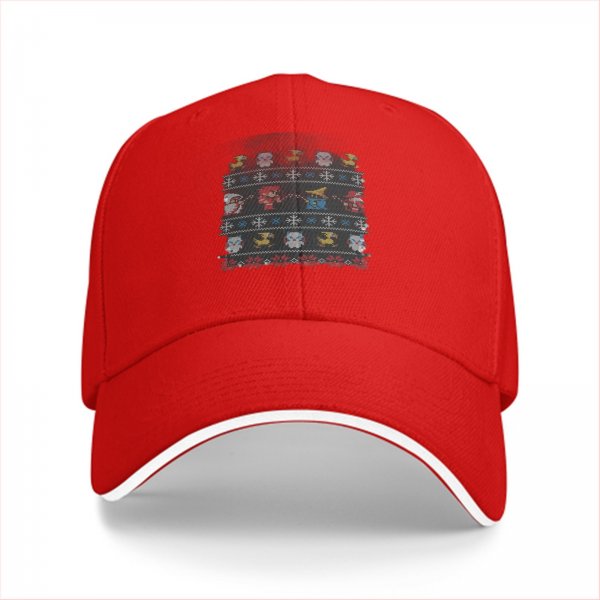 Black Baseball Cap With Ugly Christmas Style Fantasy Character Print