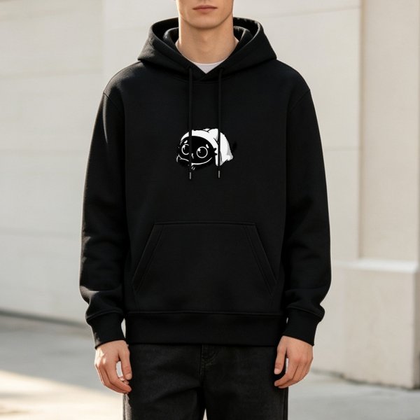 Black hoodie with cute cartoon black cat graphic