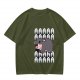 Olive t-shirt with screaming baby hippo and repeated A text