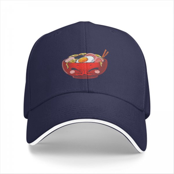 Black Baseball Cap With Cute Angry Ramen Bowl Graphic