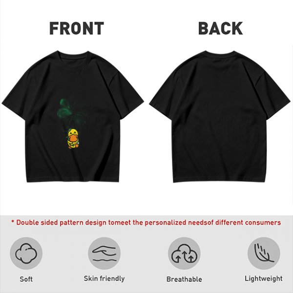 Olive T-shirt with Cute Duck Holding Four-Leaf Clover Print