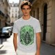 Olive T-Shirt With Skeleton Gentleman And Green Flames Art