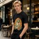 Olive Green T-Shirt Featuring a Frog Eating Spaghetti Graphic