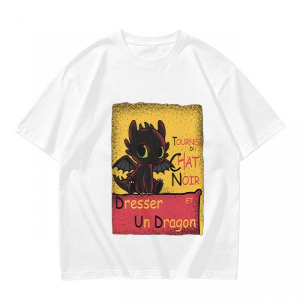 Olive t-shirt featuring Toothless dragon and Chat Noir themed text