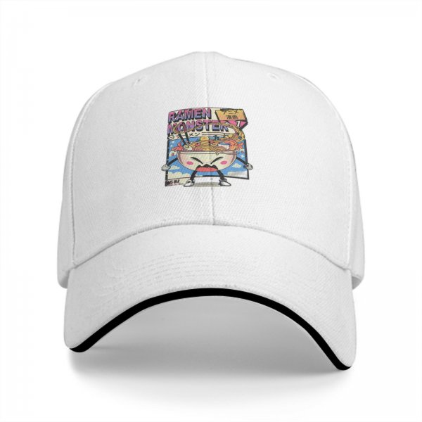 Black Baseball Cap With Ramen Monster Anime Graphic Print