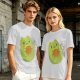 Olive Green T-Shirt With Cute Avocado Cat Holding Yarn Ball Print
