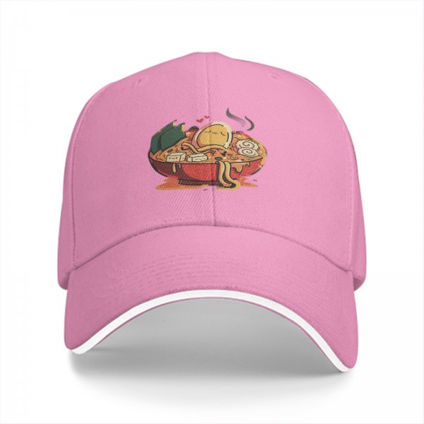 Black Baseball Cap With Cute Ramen Bowl Graphic Design