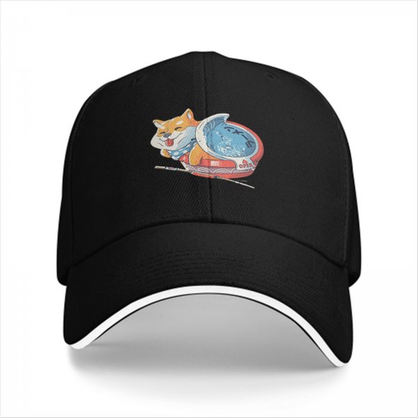 Black Baseball Cap With Cute Shiba Inu Ramen Bowl Graphic