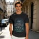 Olive Green T-Shirt With Night Graveyard Cat Illustration