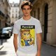 Olive green t-shirt with a cat in a Rosie the Riveter pose and 'Purrrsist!' text