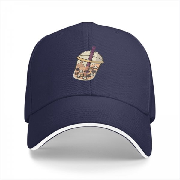 Black Baseball Cap with Cute Boba Tea Print