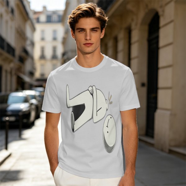 Olive T-Shirt With Surprised Cartoon Figure And Separate Face Print
