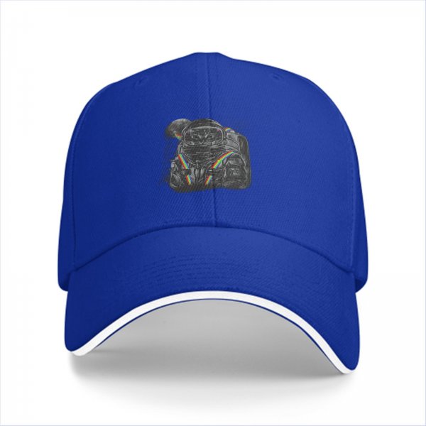 Black Baseball Cap With Astronaut Rainbow Graphic Print