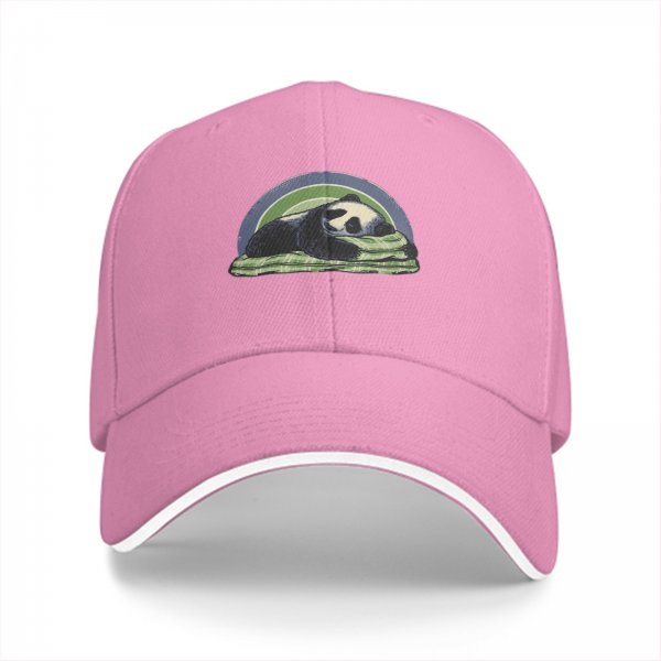 Black Baseball Cap With Sleeping Panda Graphic Design
