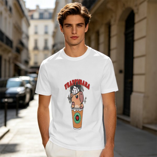 Olive T-Shirt With Capybara Frappuccino Graphic Print