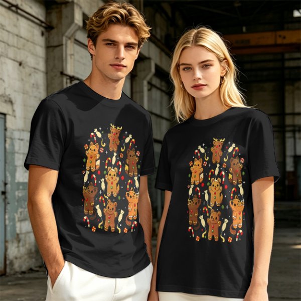 Olive T-Shirt With Cute Gingerbread Animal Christmas Print