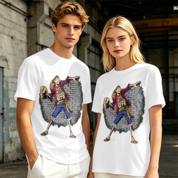 Olive T-Shirt with Monkey D Luffy Breaking Through Brick Wall Art