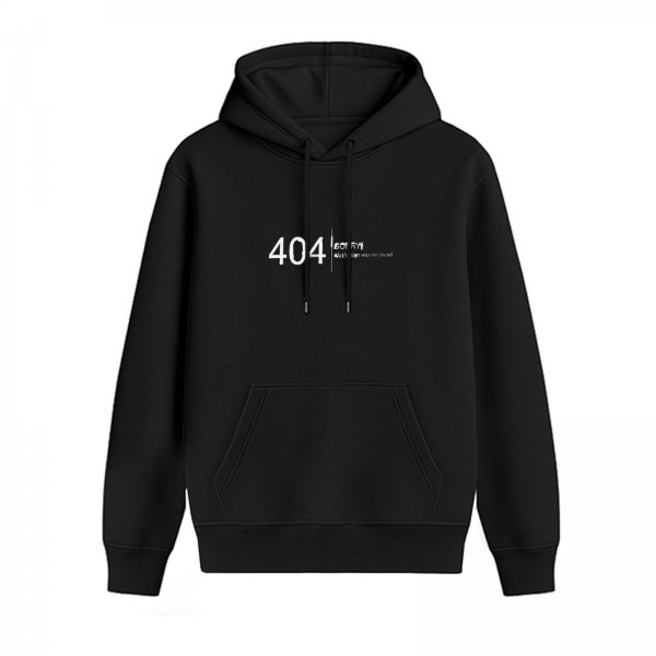 Black hoodie with 404 error print design