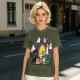 Olive T-Shirt With Halloween Themed Cute Cat Characters Print