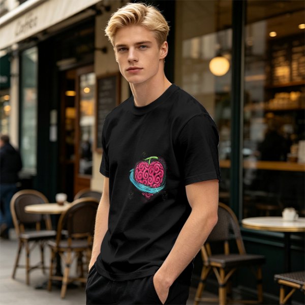 Olive T-Shirt With Swirled Heart Fruit Graphic Print