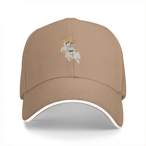 Black baseball cap with running dog graphic and gold text