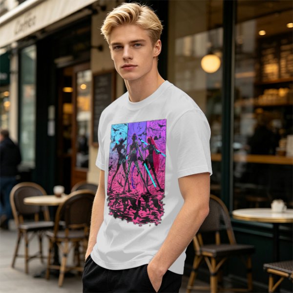 Olive T-Shirt With Neon Cyberpunk Warrior Women Graphic