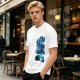 Olive Green T-Shirt with Blue Abstract Graphic Print