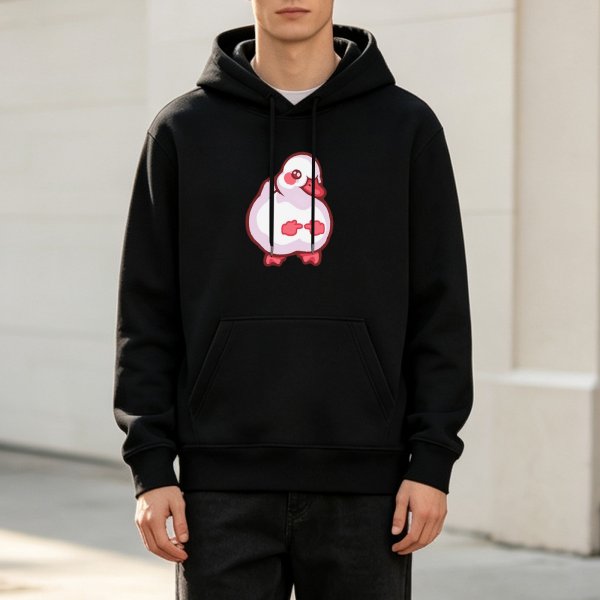 Black Hoodie With Cute Pink Duck Graphic Print