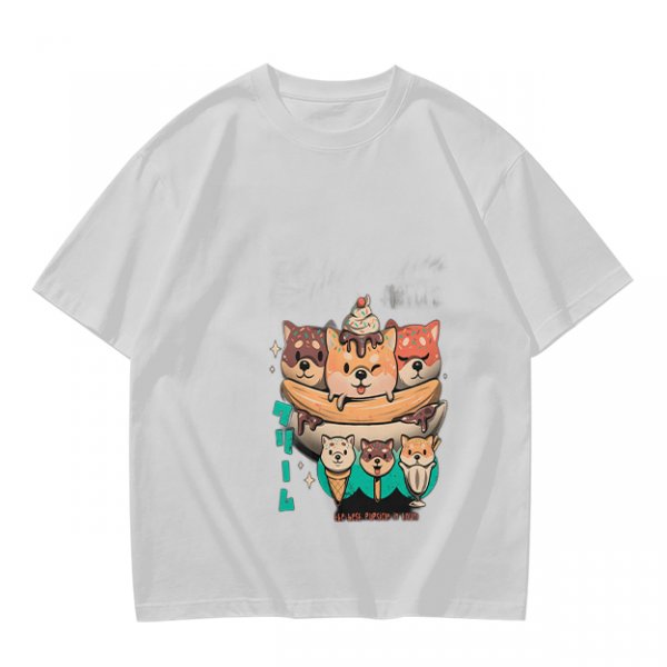 Olive green t-shirt with cute shiba inu ice cream graphic